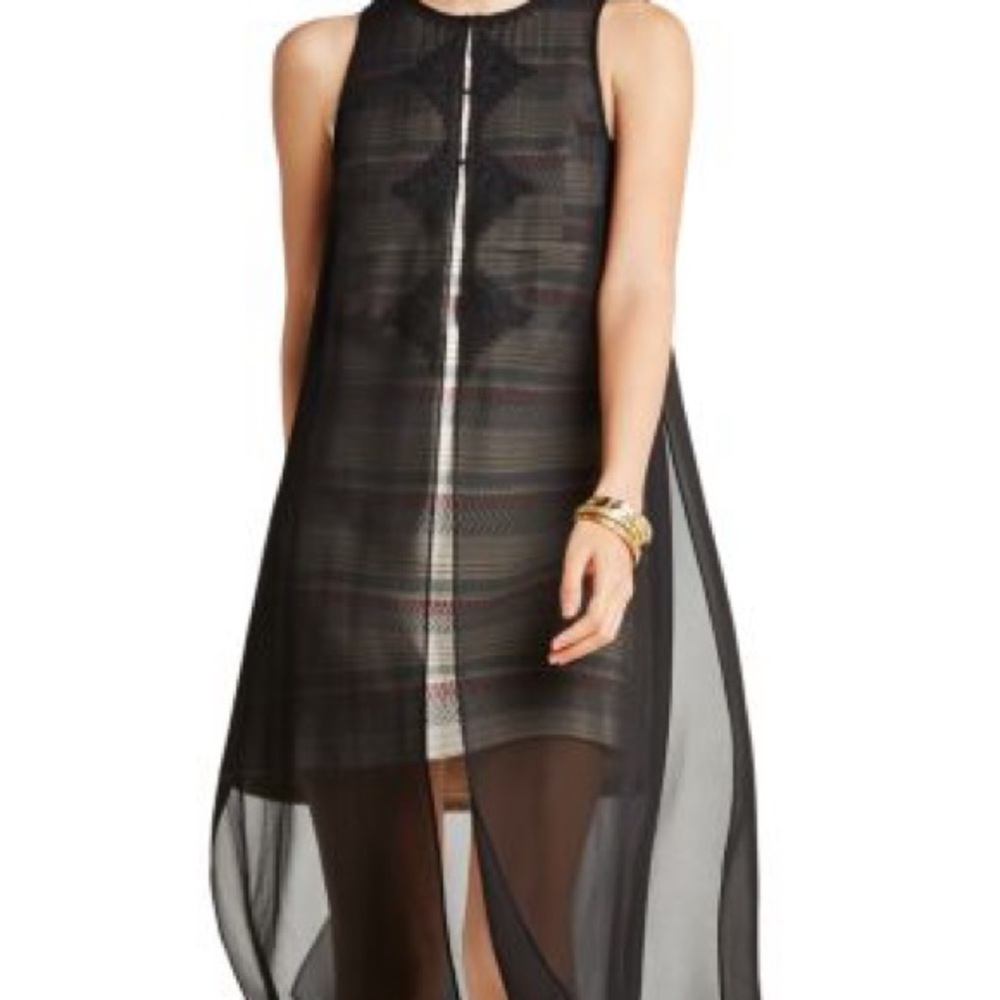 BCBGeneration Sheer Embroidered Long Vest